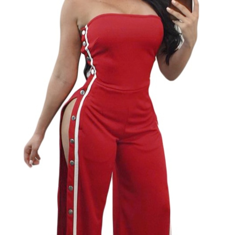 Red Button Me up Jumpsuit